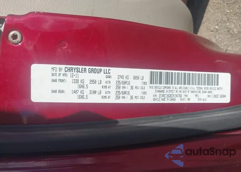 2012 Chrysler Town & Country Touring z USA, uszkodzony, nr VIN 2C4RC1BG8CR194768